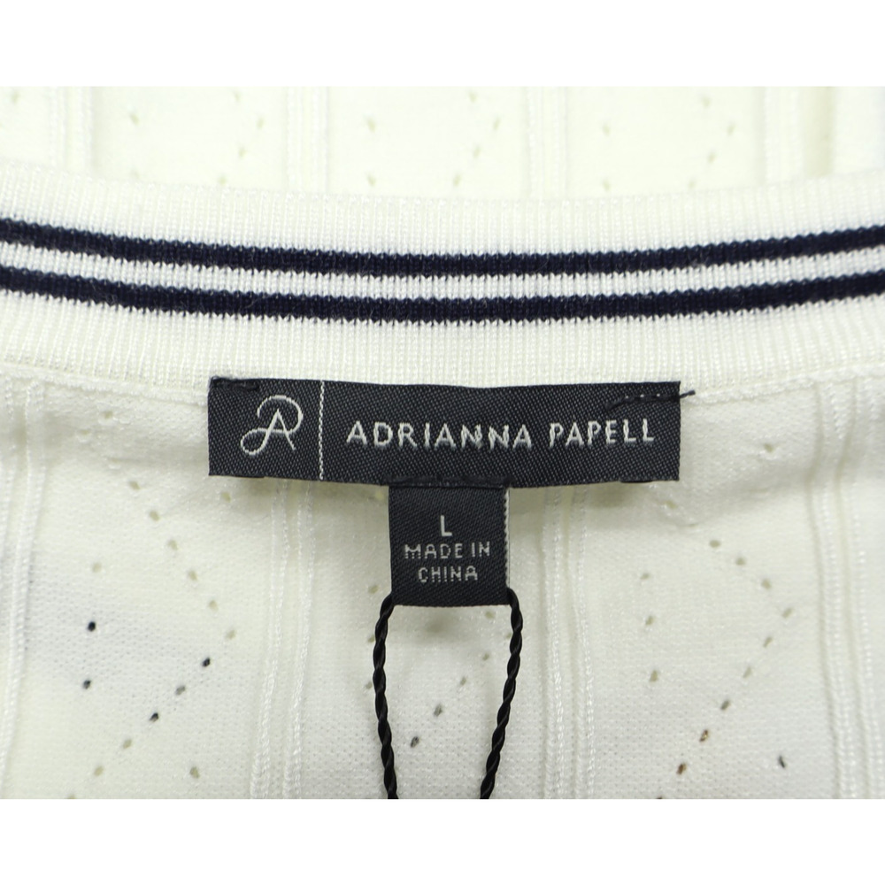 Adrianna Papell NWT Pointelle Sz L Tipped Contrast Knit Cardigan Gold Buttons - Picture 6 of 11